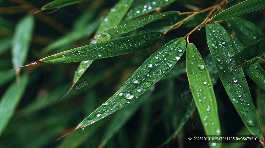 雨后竹葉上的晶瑩水珠