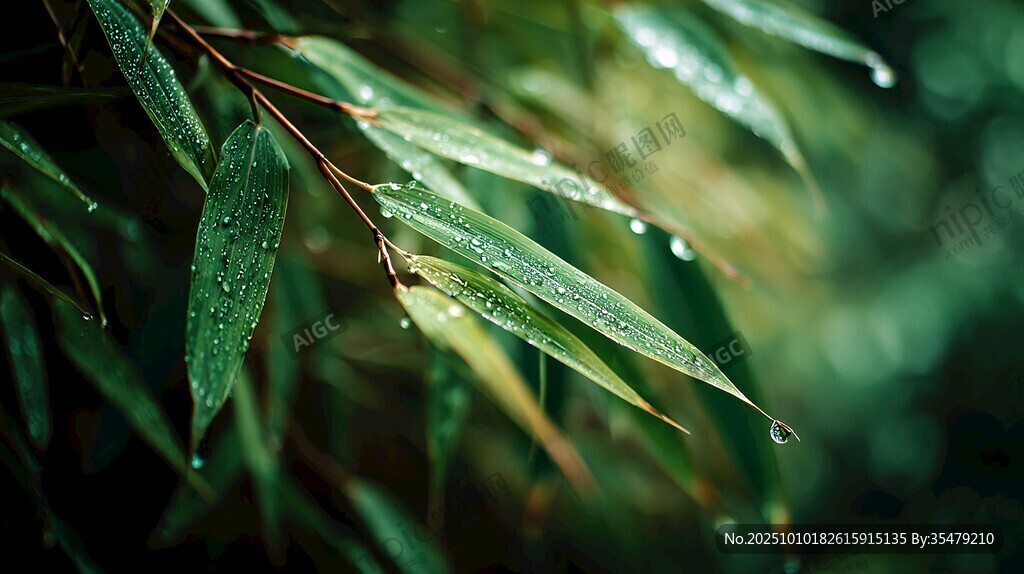 雨后翠竹 晶瑩露珠掛葉尖