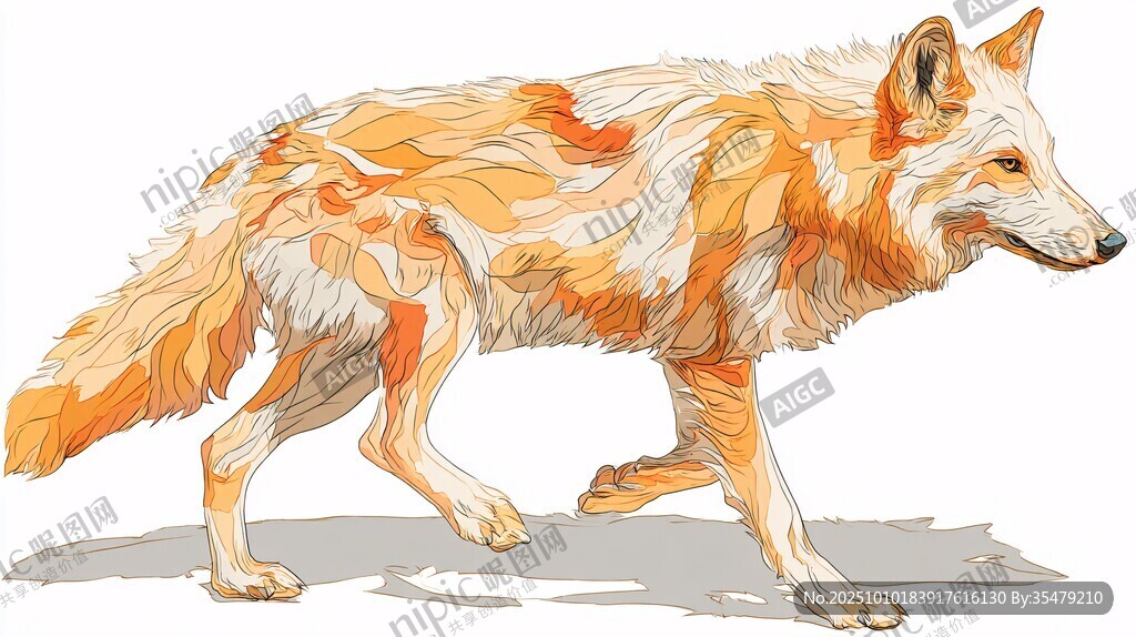 行走的橙白相間狐貍插畫