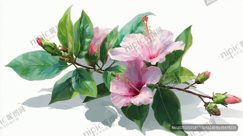 嬌艷木槿花枝綻放