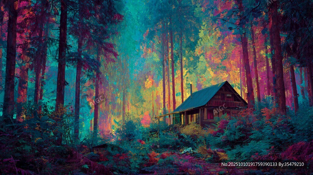 夢(mèng)幻森林中的靜謐小木屋