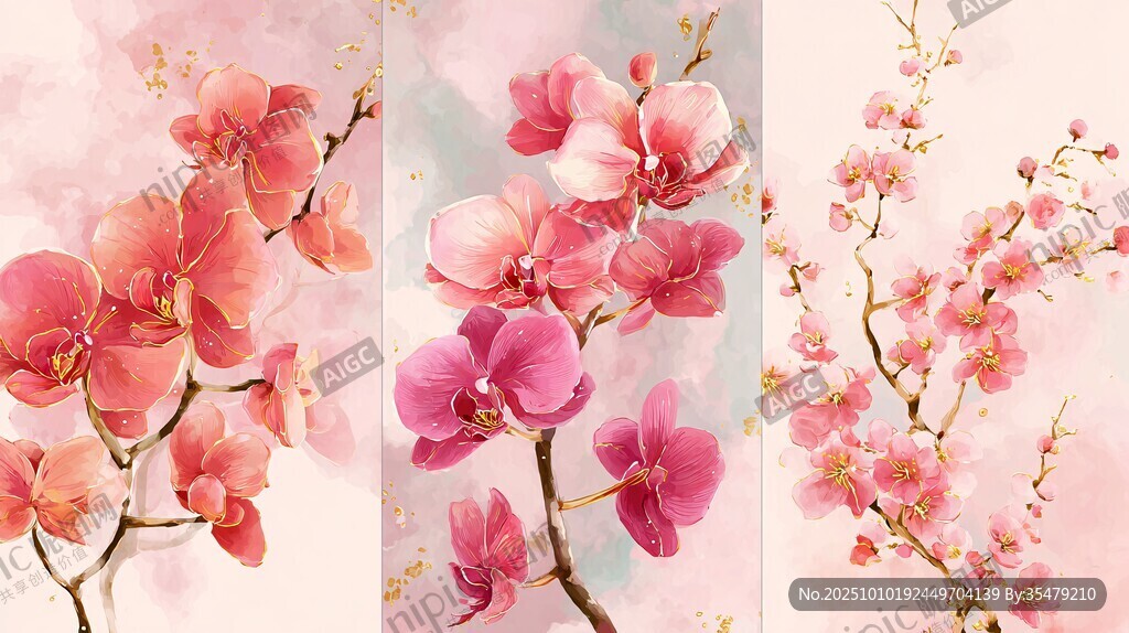 三幅花卉水彩插畫賞