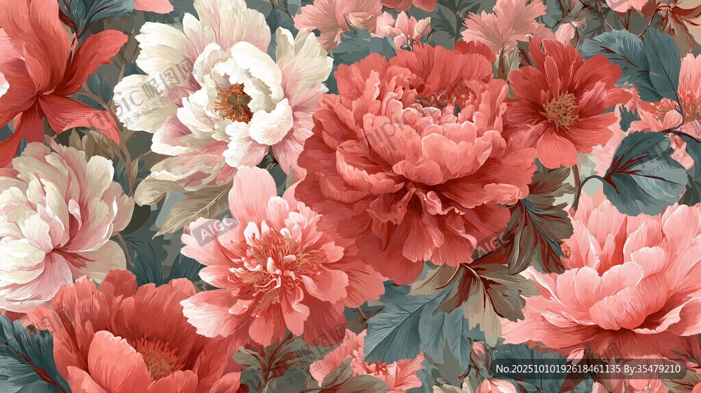 復(fù)古風(fēng)繁花錦簇花卉圖案