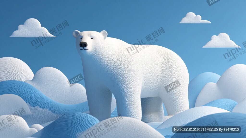 極地白熊立于冰雪云海間