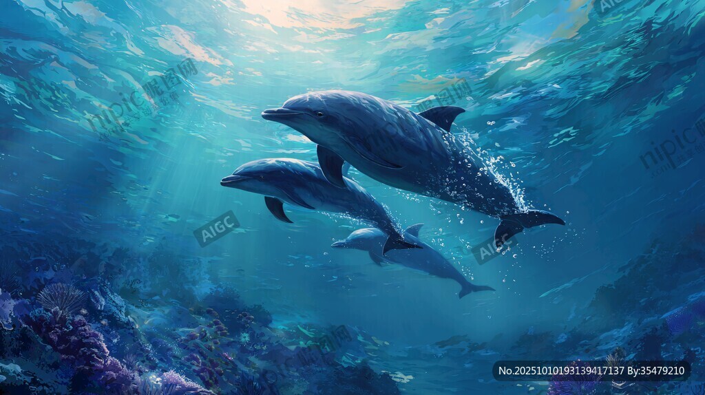 海底海豚悠游夢(mèng)幻景象