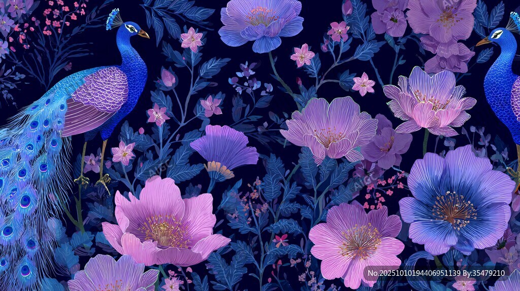 夢幻孔雀與繁花圖案