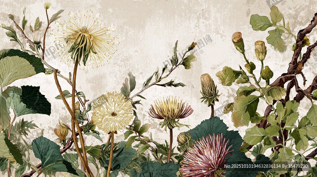 復(fù)古風(fēng)花卉植物插畫圖
