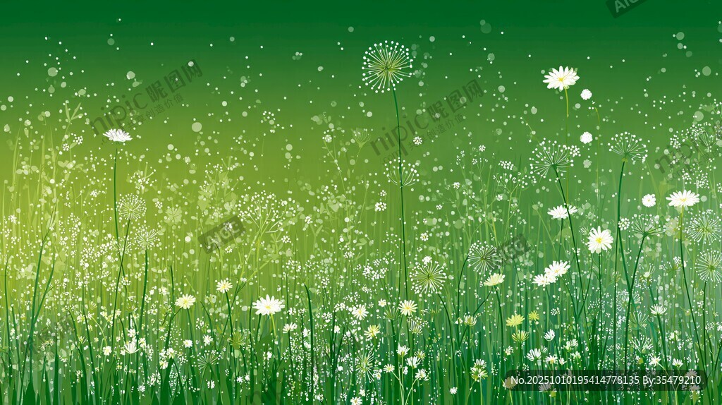 春日綠野中的蒲公英與雛菊