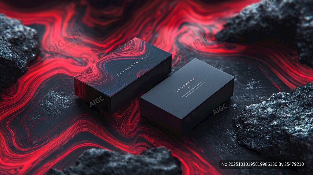 紅黑紋理上的精致黑盒