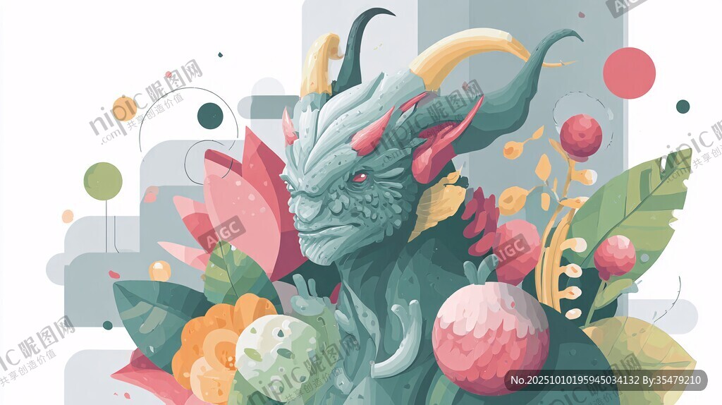 奇幻怪獸置身繽紛植物間
