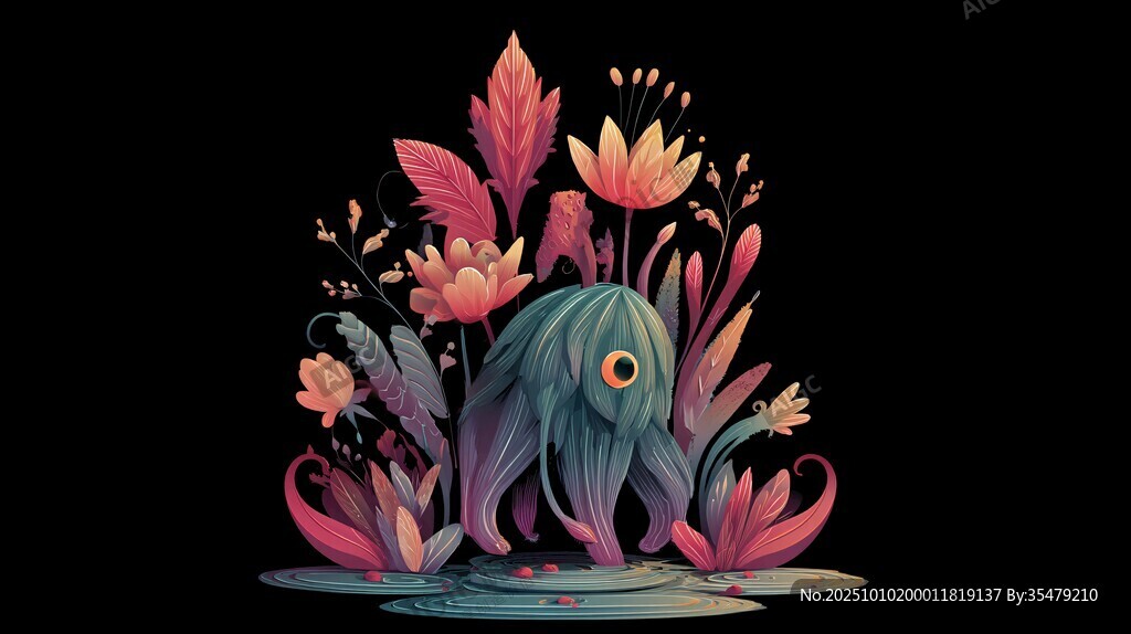 奇幻獨(dú)眼生物與絢爛花卉