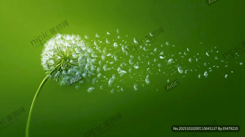 蒲公英飄散 綠色夢幻瞬間