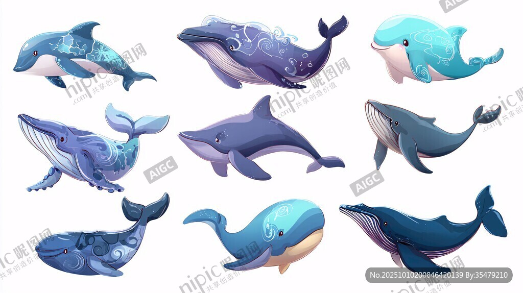 可愛多彩鯨魚插畫集合