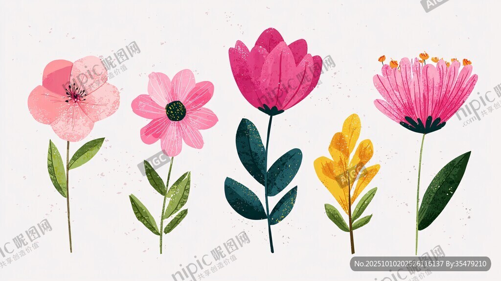 手繪多彩花卉插畫