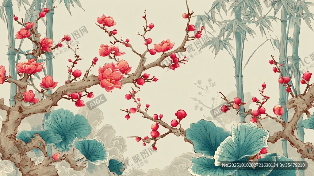 紅梅翠竹圖 中式典雅意境