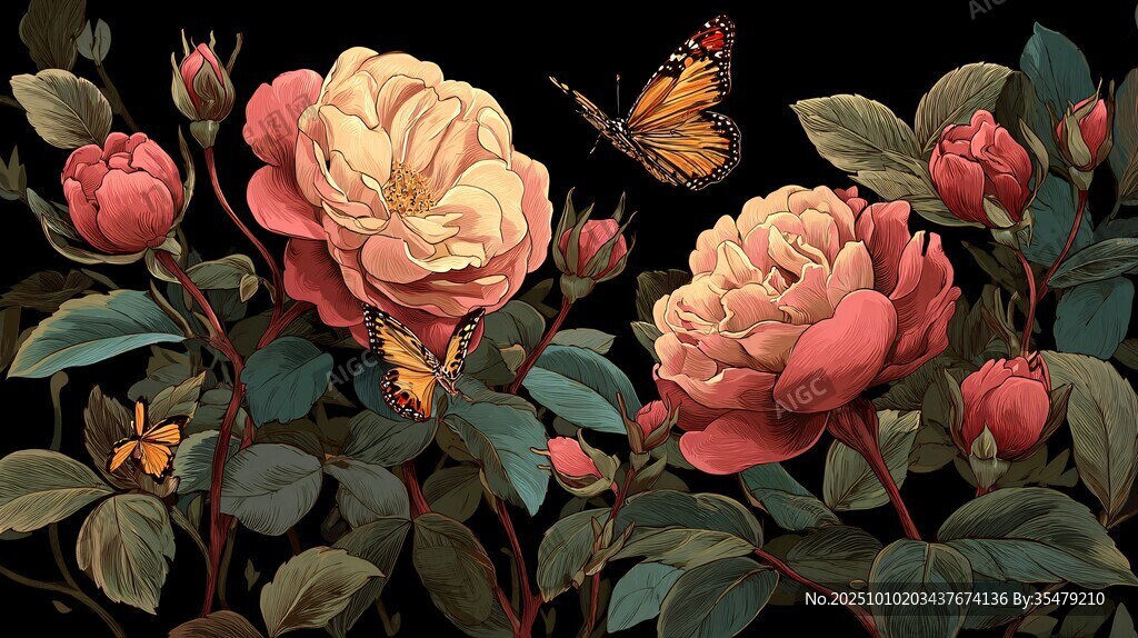 薔薇綻放間的蝶舞之美