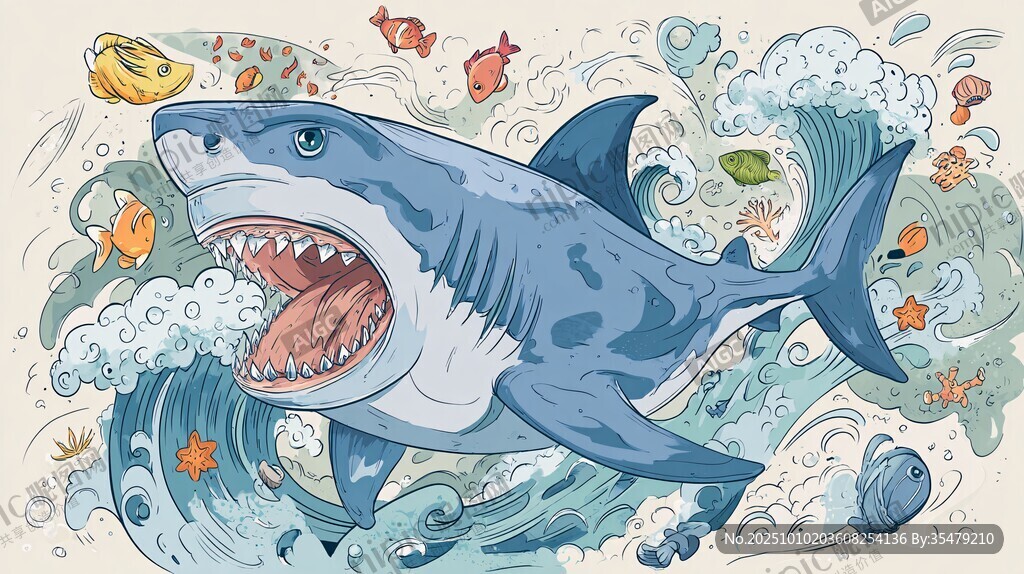 鯊魚在多彩海洋中暢游
