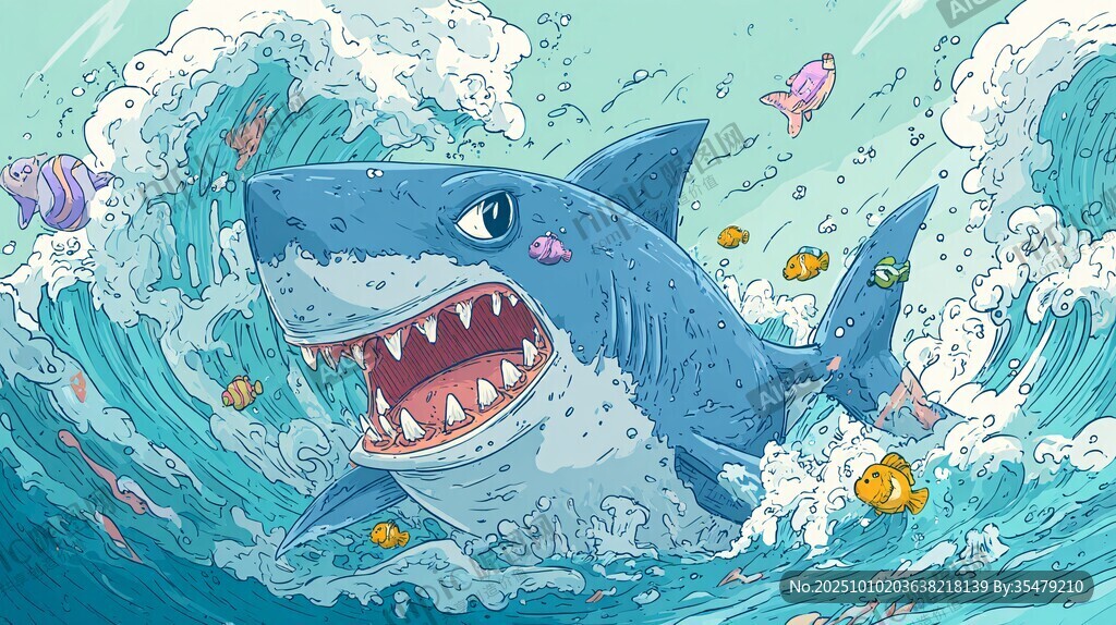 可愛鯊魚暢游多彩海洋