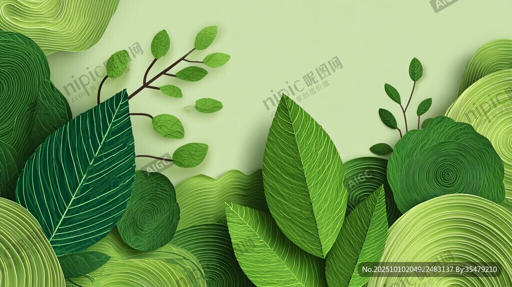 清新綠葉剪紙風(fēng)背景圖