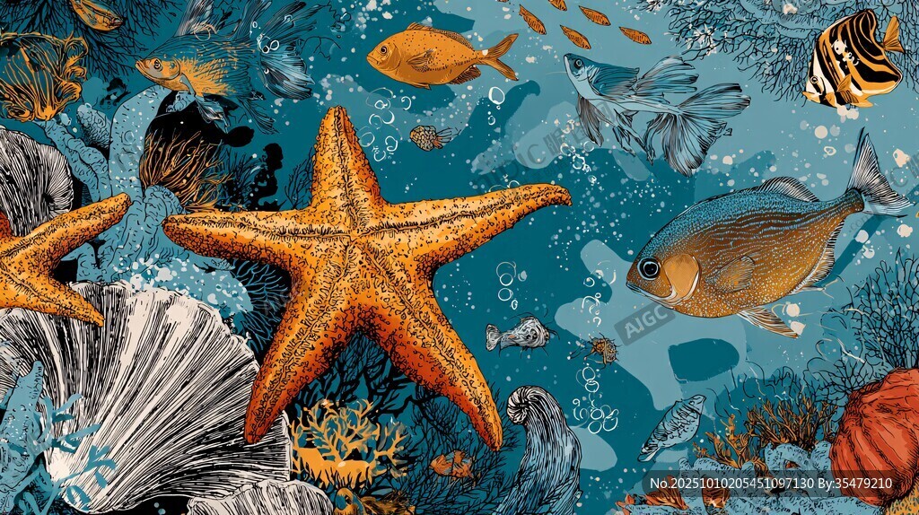 海洋世界 多彩海星與魚類