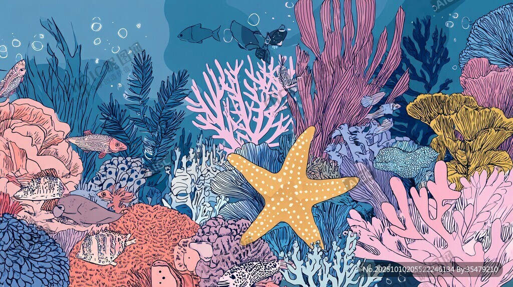 夢幻海底珊瑚與海星世界