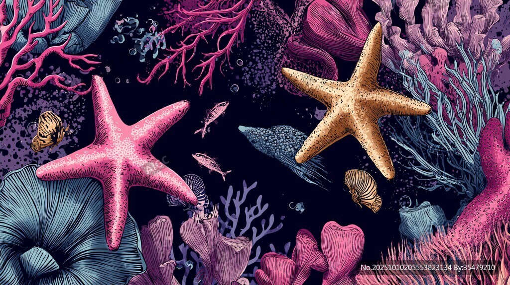 夢幻海底世界的海星珊瑚