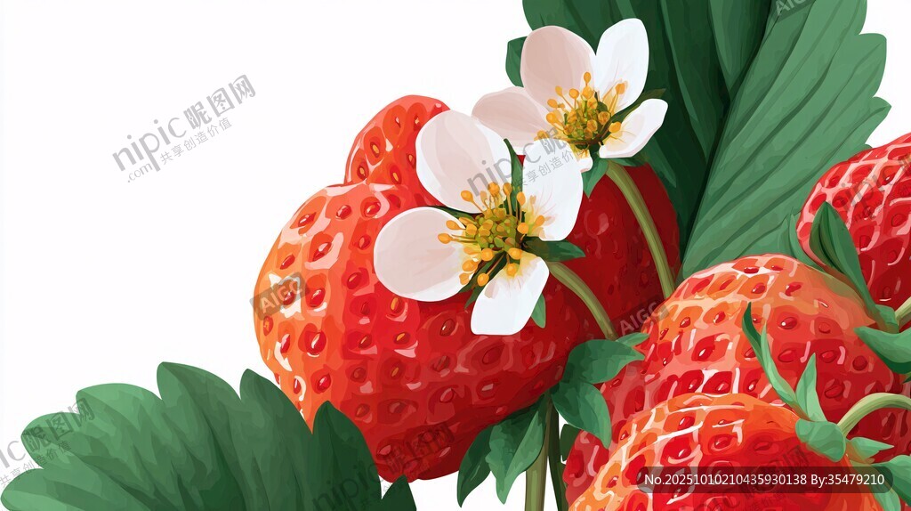 鮮艷草莓與素雅花朵