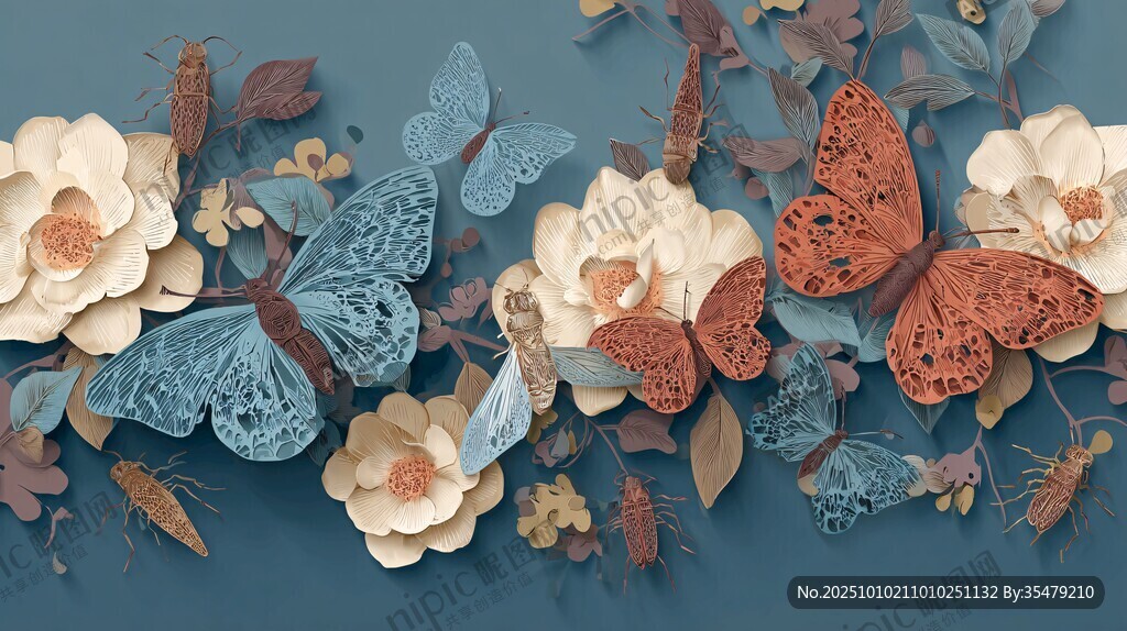 蝴蝶花卉裝飾藝術插畫