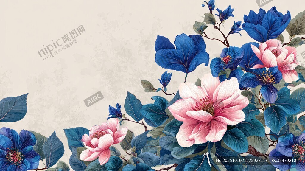 藍(lán)粉花卉裝飾畫(huà)