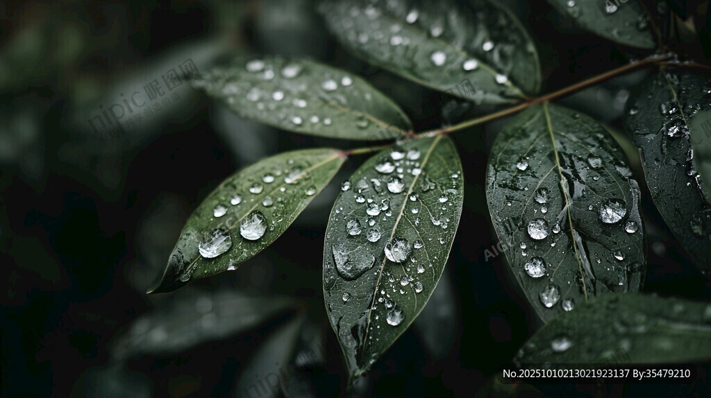 雨后綠葉 水珠晶瑩的生機(jī)