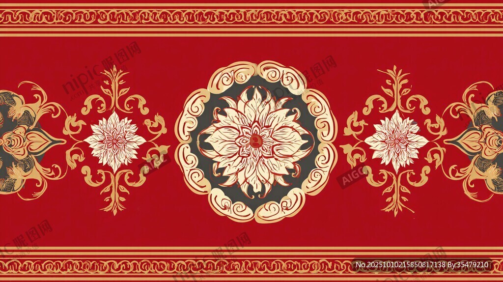 中式傳統(tǒng)紅色花卉紋樣圖案