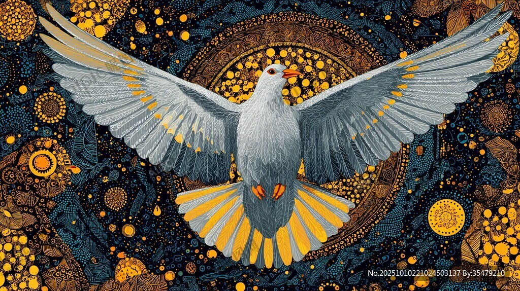 夢幻白鴿于神秘圖案中展翅