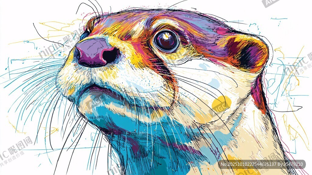 彩色水獺插畫