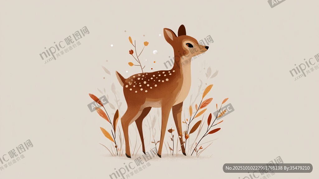 森林小鹿插畫 秋日氛圍感