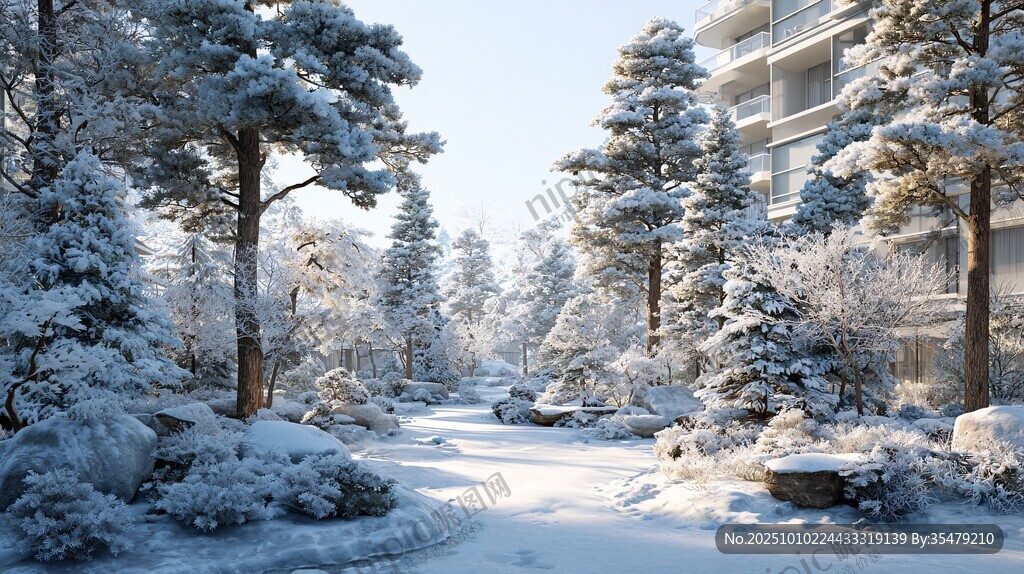 冬日雪覆林間靜謐小道