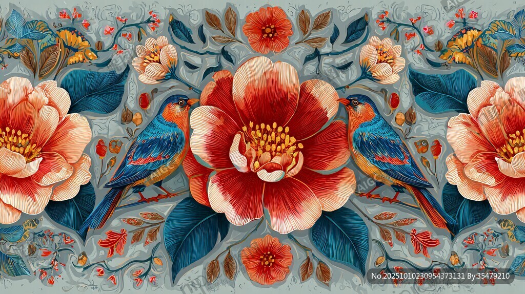 中式花鳥花卉圖案裝飾畫