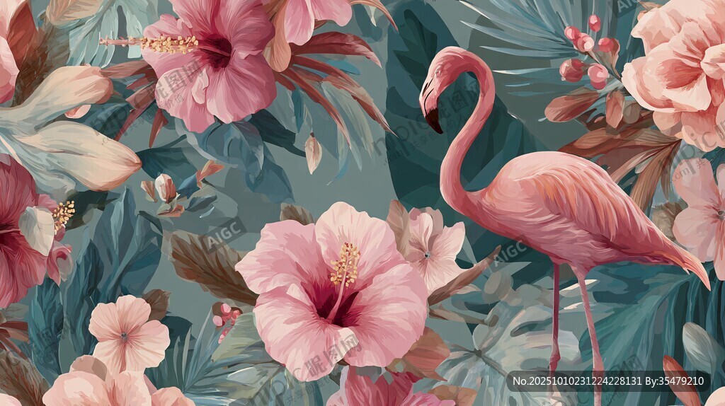 火烈鳥與花卉的熱帶風(fēng)情