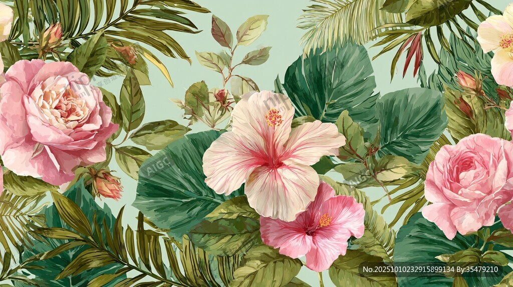 熱帶花卉綠植精美圖案