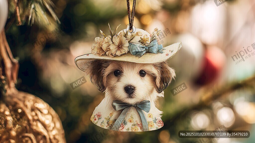 圣誕萌犬裝飾掛件超可愛
