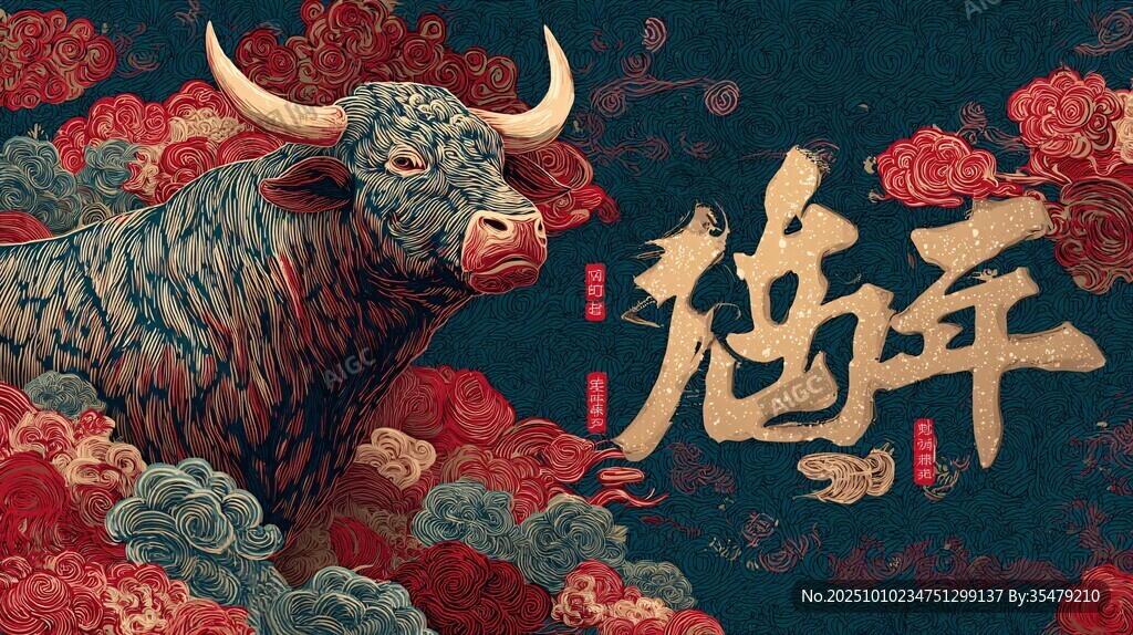牛年賀歲 國風(fēng)牛年插畫
