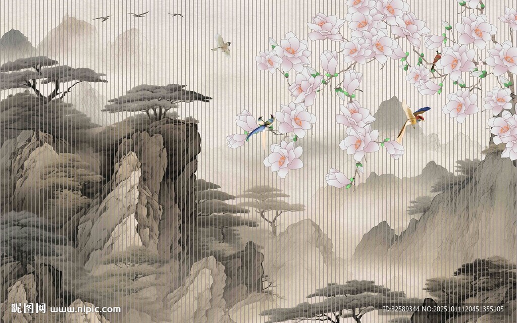 水墨山水間的花鳥(niǎo)景致