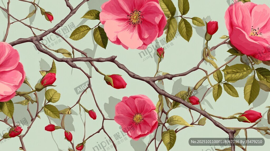 粉色薔薇花卉背景圖案