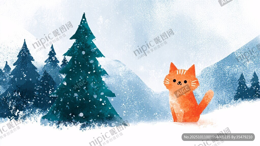 雪地中的可愛橘貓