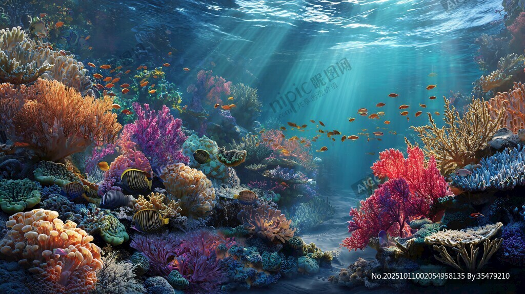 夢幻海底珊瑚與魚群景觀