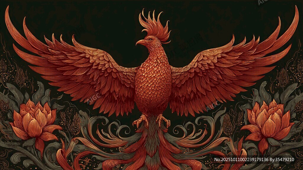 鳳凰展翅 祥瑞花卉相伴