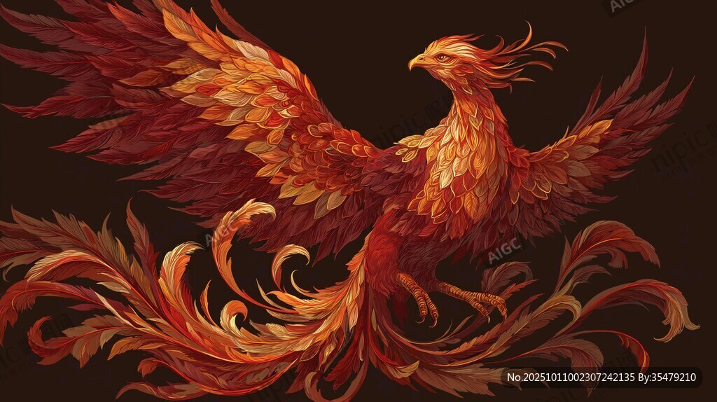 烈焰鳳凰展翅圖