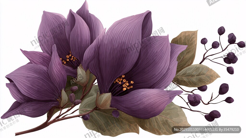 紫色花卉插畫