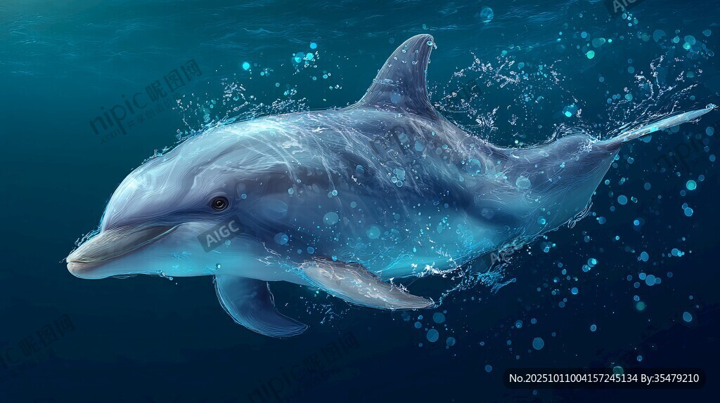 海豚暢游于藍色海洋世界