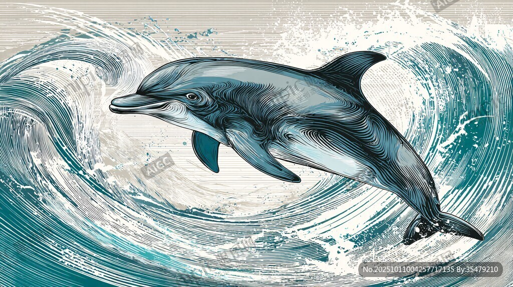 海豚躍浪圖