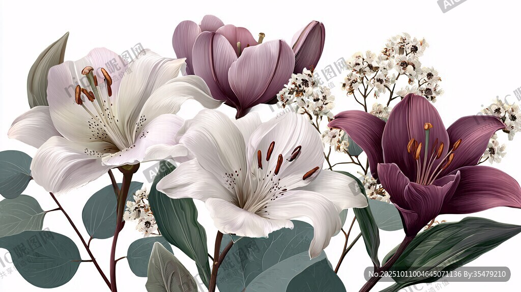 優(yōu)雅百合花卉插畫